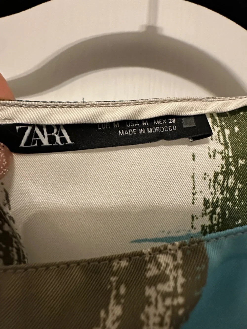 Zara Abstract Brushstroke Tie-Neck Top in Teal, Olive & Cream - Picture 3 of 4